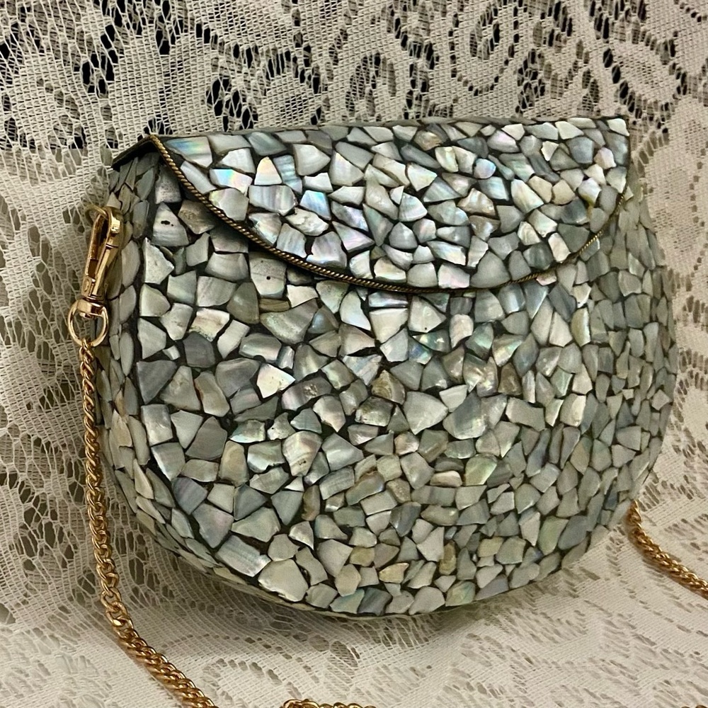 Abalone Tiles Metal Purse Crossbody
